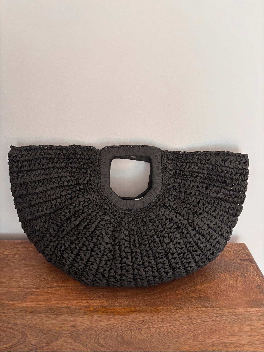 Black Woven Textured Tote Bag